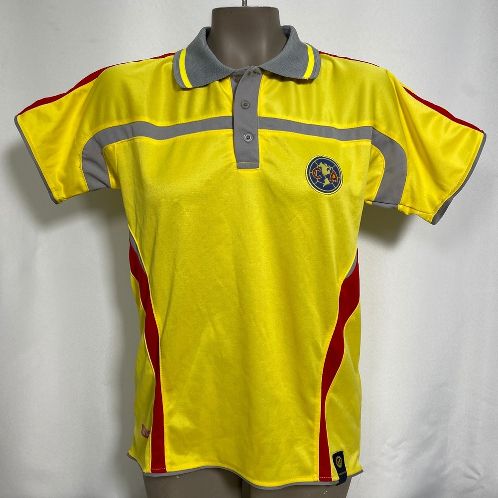 Club America Soccer Mexico Yellow Grey Red Polo Jersey Shirt Youth XL 14